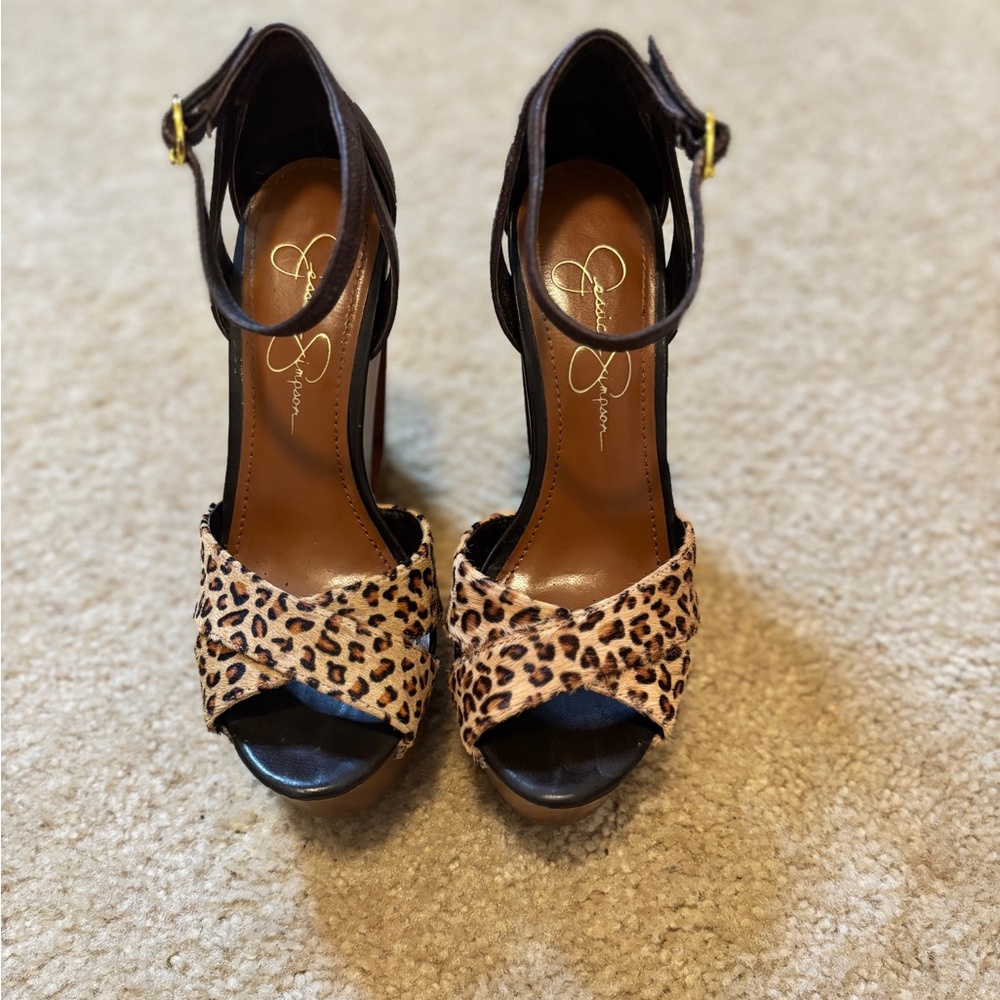 Jessica Simpson Leopard Print Cutout Wedge Sandals